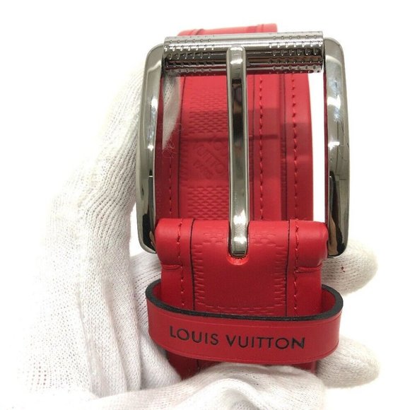 LOUIS VUITTON Damier Infini Ceinture stamp belt Leather Red/SilverHardwar main image 14